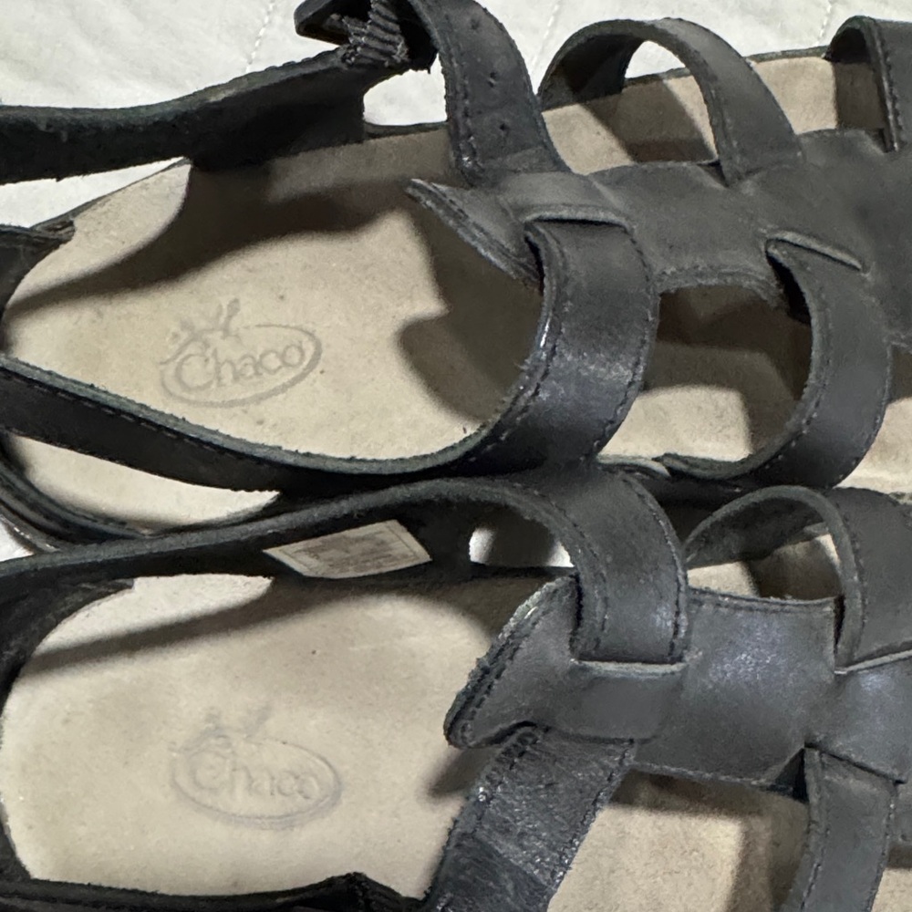 Chaco Dark Leather Strappy Sandals View 2